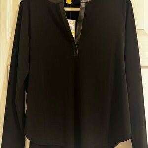 Michael Kors Black Blouse with Leather Trim